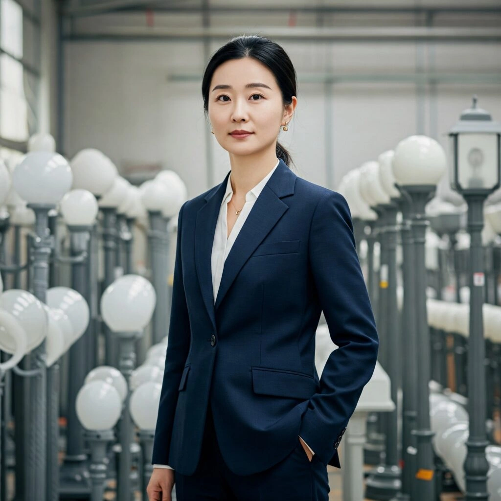Gerry Li, Sales Manager at Qichenshop, in the lighting assembly workshop